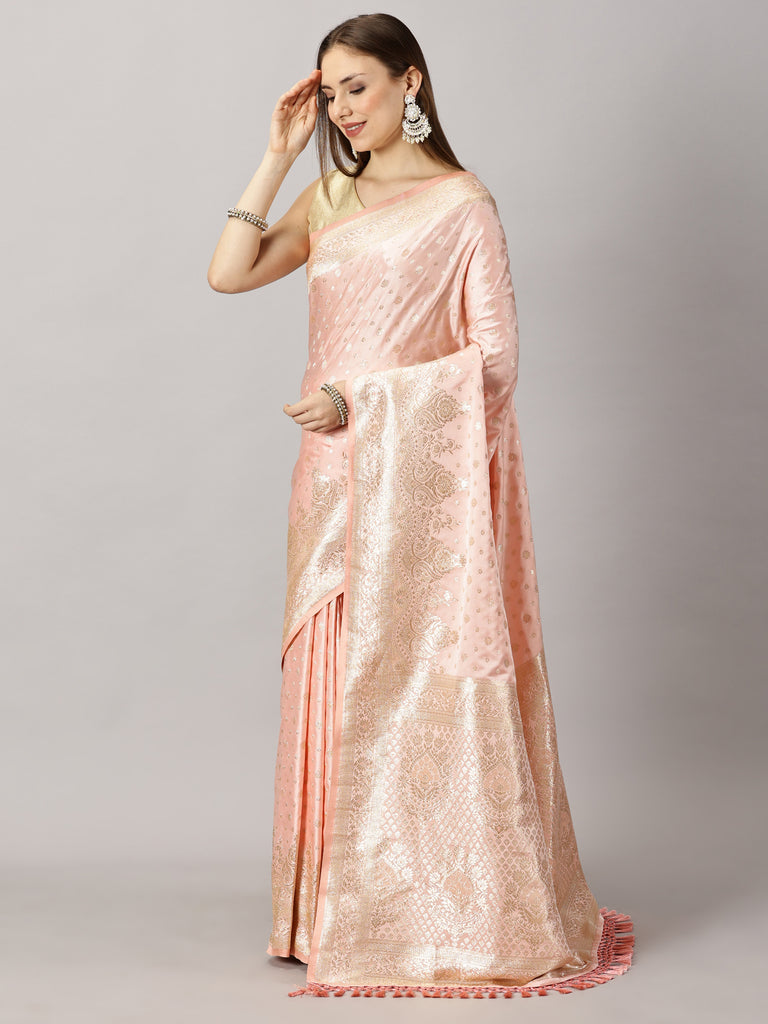 Pink Woven Satin Silk Saree